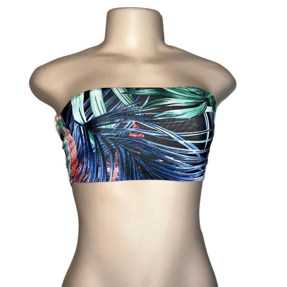 Tropical Strapless Bandeau Top in Green, Blue and Black